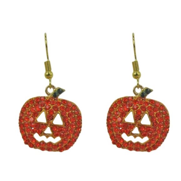 Halloween Crystal Pumpkin Earrings in all Orange Crystals and Gold Plated finish - Picture 1 of 5